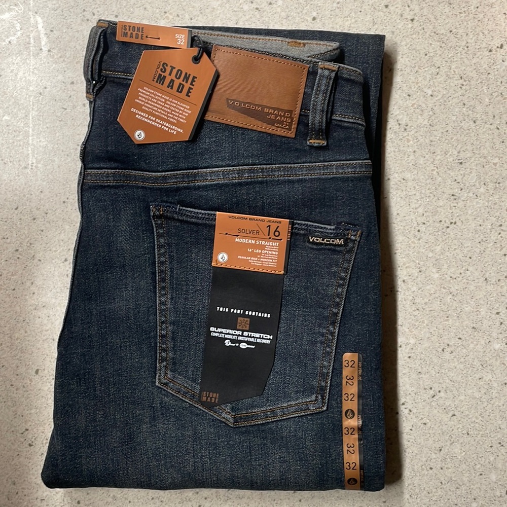 Volcom Solver Denim 32”x32” Men’s Indigo Rinse New With Tags NWT